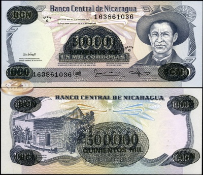 Никарагуа. 500000 кордоб (Unc. Надпечатка) 1987