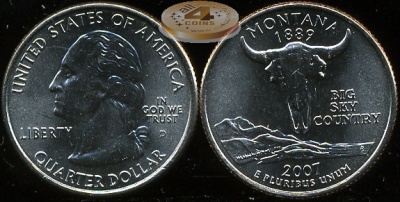 США. 25 центов [Квотер]. 2007.D (Unc) Монтана