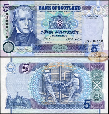 Шотландия. 5 фунтов (Unc) 2002