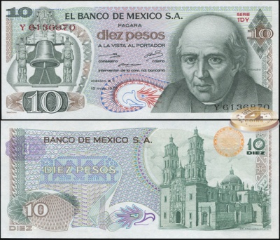 Мексика. 10 песо (Unc) 1975