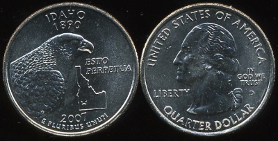 США. Монета 25 центов [Квотер]. 2007.D (KM#398. Unc) Айдахо