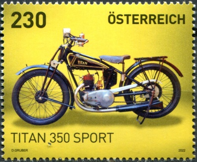 Австрия. 2022. Мотоциклы. Titan 350 Sport (Почтовая марка. MNH OG)