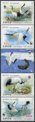 КНДР. 2014. Японский журавль (Grus japonensis) (I) (Сцепка. MNH OG)