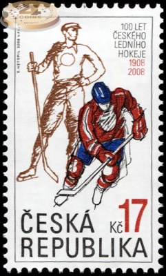Чехия. 2008. 100 лет Чешскому хоккею с шайбой (Почтовая марка. MNH OG)