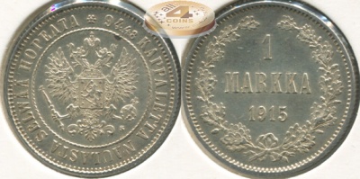 Финляндия (Российская). 1 марка. 1915 (aUnc++. Серебро)
