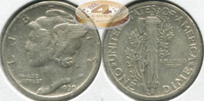 США. 10 центов [Дайм]. 1930 (VF. Серебро)