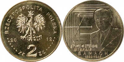 Польша. Монета 2 злотых. 2012 (KM#Y.817. Unc) Стефан Банах, математик. 1892-1945