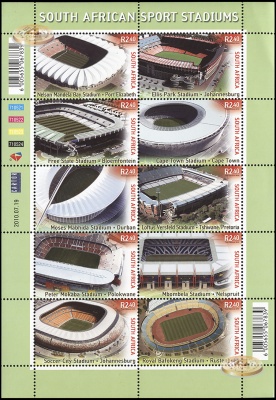 Южная Африка. 2010. Cтадионы Чемпионата мира по футболу 2010 в Южной Африке (Малый лист. MNH OG)