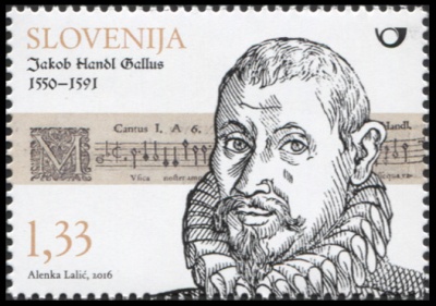 Словения. 2016. Композитор Якоб Галлус (Почтовая марка. MNH OG)