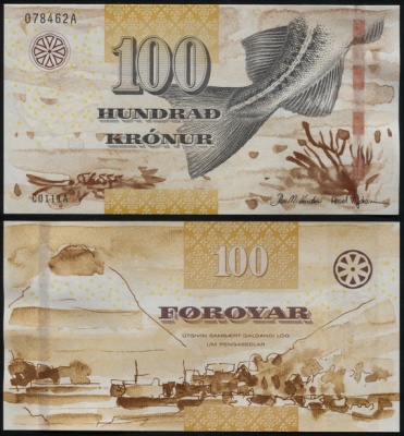 Фарерские о-ва. Банкнота 100 крон. (20)11. Unc. Бумага. Кат# P.30a