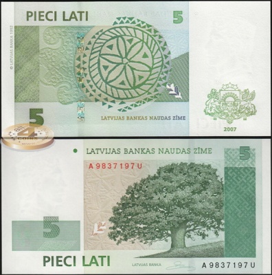 Латвия. 5 лат (Unc) 2007