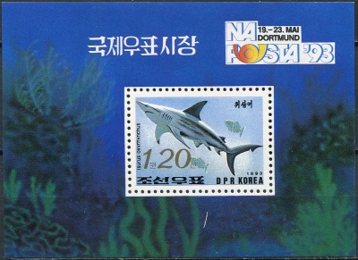 КНДР. 1993. Акула - мако (Isurus oxyrhynchus) (Почтовый блок. MNH OG)