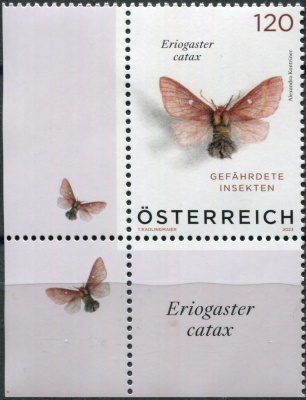 Австрия. 2023. Коконопряд золотистый (Eriogaster catax)(III) (Почтовая марка. MNH OG)
