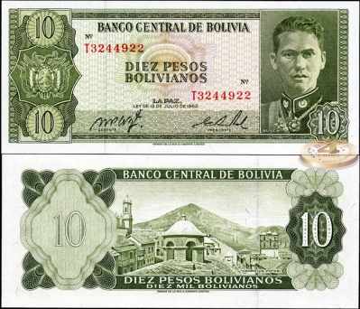 Боливия. 10 песо боливиано (Unc) 1982