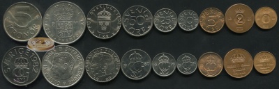 Швеция. Набор №3 (9 монет) 1952-2009