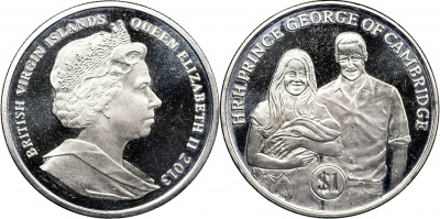 Британские Виргинские о-ва. Монета 1 доллар. 2013 (KM#NL. Unc) Рождение принца Джорджа Кембриджского