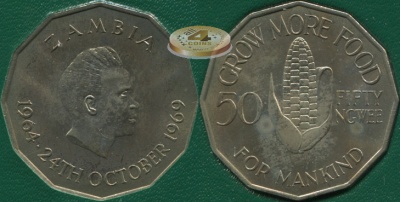 Замбия. Монета 50 нгве. 1969 (KM#14. Unc) Початок кукурузы