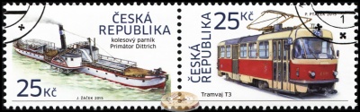 Чехия. 2015. Колесный Пароход "Приматор Диттрих". Трамвай Т3 (Сцепка. CTO Гашеная)