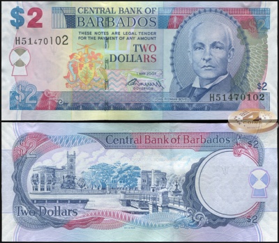Барбадос. Банкнота 2 доллара. 01.05.2007 (2009). Unc. Бумага. Кат# P.66b