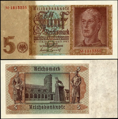 Германия (3 рейх). 5 рейхсмарок (Unc) 1942