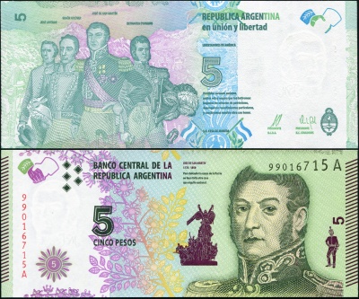 Аргентина. 5 песо (Unc) 2015
