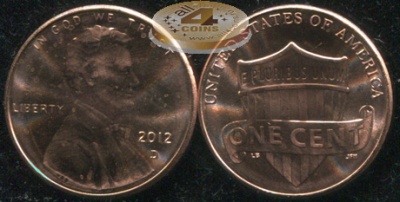 США. 1 цент. 2012.D (Unc) Lincoln Cent. Реверс щита