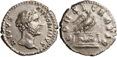 Римская империя. Марк Аврелий [Divus Antoninus Pius]. Денарий. XF/VF серебро. 161