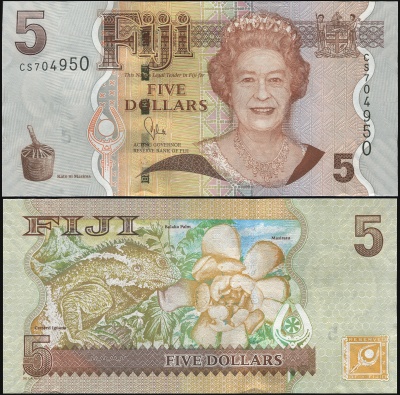 Фиджи. Банкнота 5 долларов. ND(2011). Unc. Бумага. Кат.# Р.110b