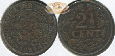 Нидерланды. 2 1/2 цента. 1929 (aUnc)