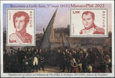 Монако. 2022. Встреча в Гольф-Жуане, 1 марта 1815 года (Почтовый блок. MNH OG)
