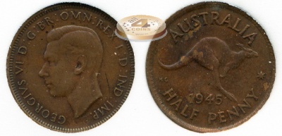 Австралия. 1/2 пенни. 1945 (aUnc [AU-50]. Слаб)
