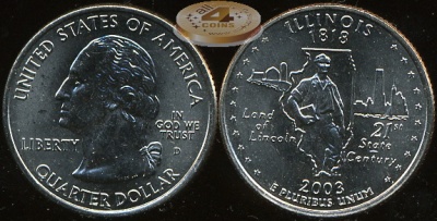 США. Монета 25 центов [Квотер]. 2003.D (KM#343. Unc) Иллинойс