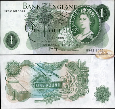Великобритания. 1 фунт (Unc-) 1970-77