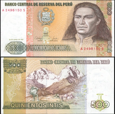 Перу. Банкнота 500 инти. 26.06.1987. Unc. Бумага. Кат# P.134b