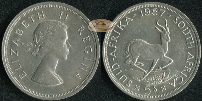 ЮАР. 5 шиллингов. 1957 (aUnc++. Серебро)
