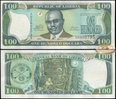 Либерия. Банкнота 100 долларов. 2009. Unc. Бумага. Кат.# P.30e
