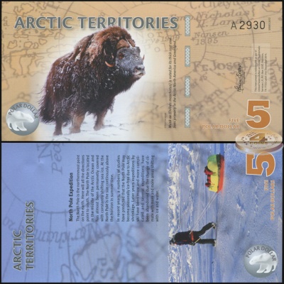 Арктические территории. Банкнота 5 долларов. 2012. Unc. Пластик. Кат# P.NL