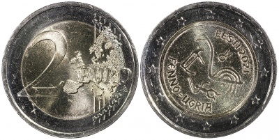 Эстония. Монета 2 евро. 2021 (Unc. Биметалл) Финно-угорские народы