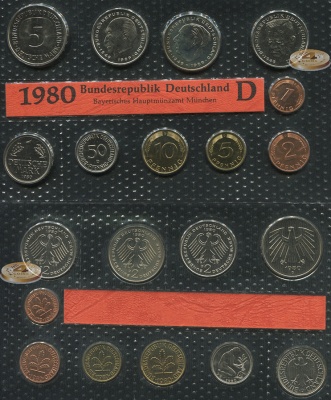 Германия (ФРГ). Официальный набор (Unc. 10 монет) 1980.D