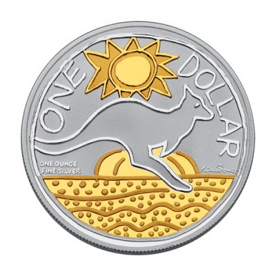 Австралия. 1 доллар. 2009 (Frosted Unc. Серебро. Позолота)