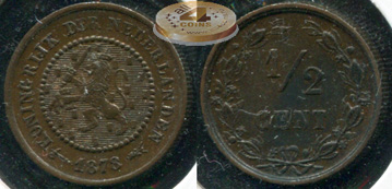 Нидерланды. Монета 1/2 цента. 1878 (KM#109. aUnc)