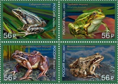Россия. 2021. Фауна России. Лягушки (Квартблок. MNH OG)