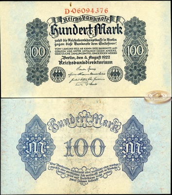 Германия (Веймарская респ.). 100 марок (Unc) 1922