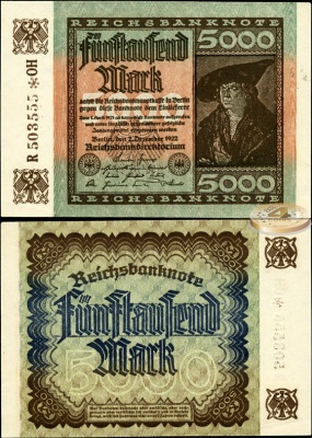 Германия (Веймарская респ.). 5000 марок (Unc) 1922
