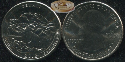 США. Монета 25 центов [Квотер]. 2012.D (KM#523. Unc) Denali [Alaska]