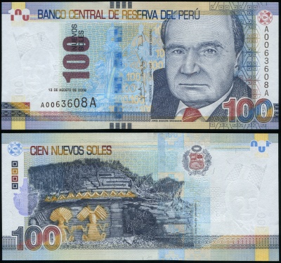 Перу. Банкнота 100 новых солей. 13.08.2009(2011). Unc. Бумага. Кат# P.185a