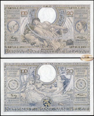 Бельгия. 100 франков/20 белгов (Unc) 1943