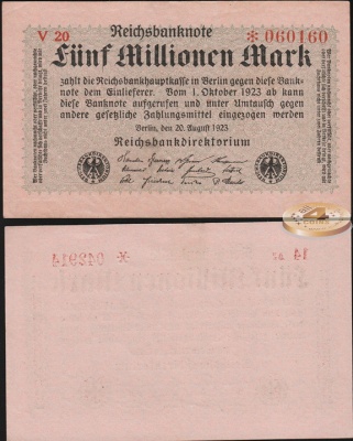 Германия (Веймарская респ.). 5000000 марок (aUnc) 1923