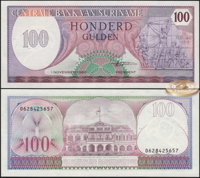 Суринам. 100 гульденов (Unc) 1985