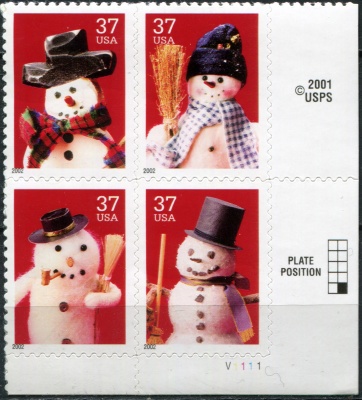 США. 2002. Рождество. Снеговики (Сцепка. MNH OG)